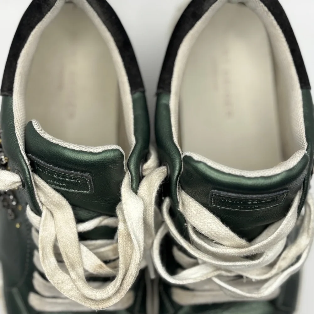 Kurt Geiger Green Leather Embellished Eye Sneakers with Black Heel